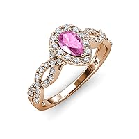 Pear Cut Pink Sapphire & Round Natural Diamond Infinity Women Halo Engagement Ring 1.03 ctw 14K Rose Gold