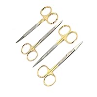 LAJA IMPORTS® SET OF 4 SCISSORS 4.5 INCH STRAIGHT GOLD PLATED HANDLE DENTAL ART AND CRAFT SCISSORS