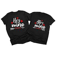 She's Mine,He's Mine Funny Couple Shirts for Boyfriend Girlfriend Valentine's Day Short Sleeve Loose Round Neck Tops