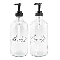 Cornucopia 16oz Hands Dishes Pump Bottles (Clear, Set of 2); Pump Dispensers for Kitchen and Home