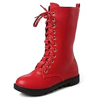 DADAWEN Kid's Girls Leather Lace-Up Zipper Mid Calf Combat Riding Winter Boots (Toddler/Little Kid/Big Kid)