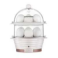 Chefman Electric Egg Cooker Boiler, Rapid Egg-Maker & Poacher, Food & Vegetable Steamer, Quickly Makes 12 Eggs, Hard or Soft Boiled, Poaching and Omelet Trays Included, Ready Signal, BPA-Free, Ivory