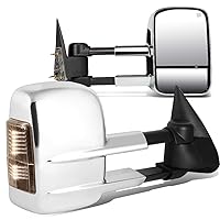 Auto Dynasty Pair Chrome Power Heated Smoked LED Signal Telescoping Side Towing Mirrors Compatible with Silverado Sierra GMT800 03-07