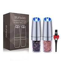 Gravity Electric Salt and Pepper Grinder Set,Battery Operated Automatic Salt and Pepper Mill Set - Blue LED Light,Adjustable Coarseness,One Handed Operation(Silver 2 pack)
