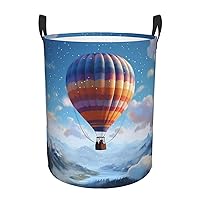 Hot Air Balloon Print Laundry Hamper Waterproof Laundry Basket Protable Storage Bin With Handles Dirty Clothes Organizer Circular Storage Bag For Bathroom Bedroom Car