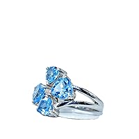 Statement Stacking Rings for woman girls blue topaz 7x7 mm