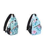 MOSISO Sling Backpack,Travel Hiking Daypack Pattern Rope Crossbody Shoulder Bag, Flamingo&Blue