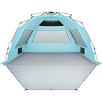 XX-Large Pop Up Beach Tent Sun Shelter for 5-6 Person Portable Sun Shade Instant Tent for Beach with Carrying Bag, Stakes, 6 Sand Pockets, Anti UV for Fishing Hiking Camping Sky Blue