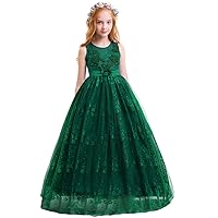 Girls Flower Vintage Lace Princess Long Dress for Kids Tulle Pageant Formal Party Wedding Floor Dance Evening Gown