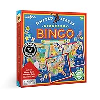 eeBoo: United States Geography Bingo Game, for 2 to 6 Players, Includes 6 Game Cards, 84 Playing Cards, & Drawstring Bag, for Ages 5 and up