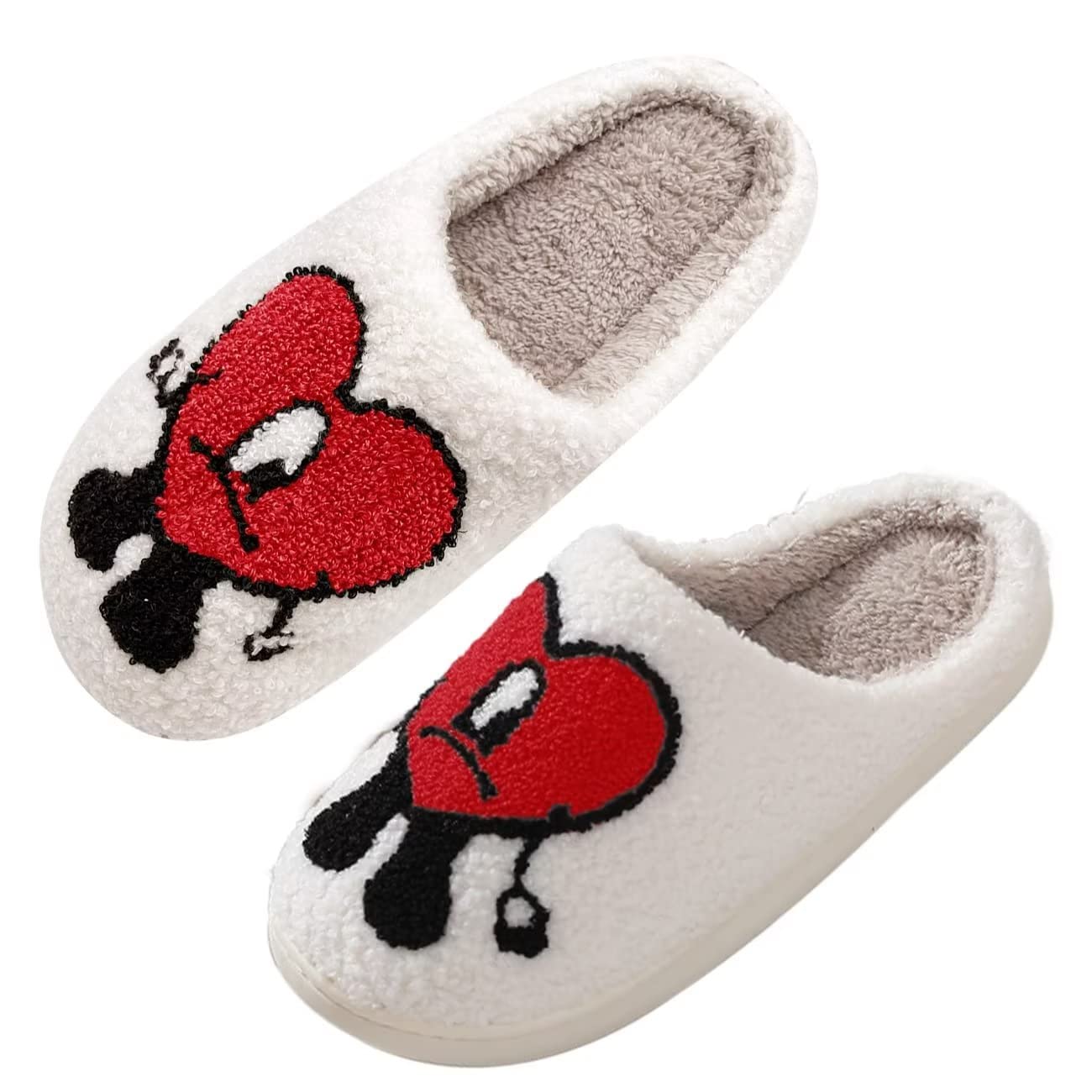 baohang Bad Bunny Slippers Warm Indoor Outdoor Winter Warm Fleece Printed Slippers for Women Men