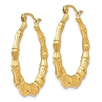 14K Yellow Gold Bamboo Round Hoop Earrings