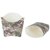 Restaurantware Bio Tek 4.5 x 3.2 x 3.9 Inch French Fry Cup 100 Disposable Snack Cups - Stackable Sustainable Camouflage Paper 3 Ounce Fry Holder For Fries Onion Rings Popcorn or Cookies