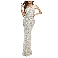 Formal Gowns and Evening Dresses Women Glitter One Shoulder Sequin Mermaid Dress Sexy Cutout Long Cocktail Prom Dress