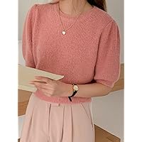 Women's Tops Shirts for Women Sexy Tops for Women Puff Sleeve Knit Top Tops (Color : Dusty Pink, Size : Small)
