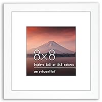 Americanflat 8x8 Picture Frame in White - Use as 5x5 Picture Frame with Mat or 8x8 Frame Without Mat - Engineered Wood Photo Frame with Shatter-Resistant Glass and Easel for Wall or Tabletop