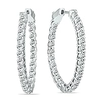 1 Carat TW - 10 Carat TW Oval Diamond Hoop Earrings with Push Button Locks iAvailable in 14K White Gold and Yellow Gold