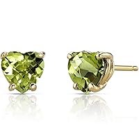 Peora 14K Yellow Gold Peridot Heart Stud Earrings for Women, Genuine Gemstone Solitaire Studs, 6mm, 1.75 Carats total, Friction Back
