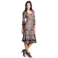 Knee-Length Faux Wrap Damask Print Dress 3/4 Sleeve