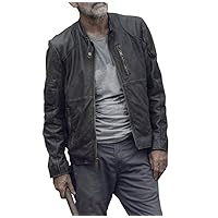 Negan Walking Season 9 Jeffrey Dead Motorcycle Distressed Black Leather Jacket