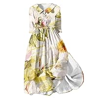 Women Summer Dresses Casual Short Sleeve V-Neck Button Maxi Dresses Cute Floral Print Wedding Guest Dress 2024 Beach Sundress