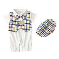Baby Boy Clothes Tuxedo Rompers Vest Summer Newborn Bodysuits Jumpsuits Short Sleeve Stripe Plaid Bebe Roupas