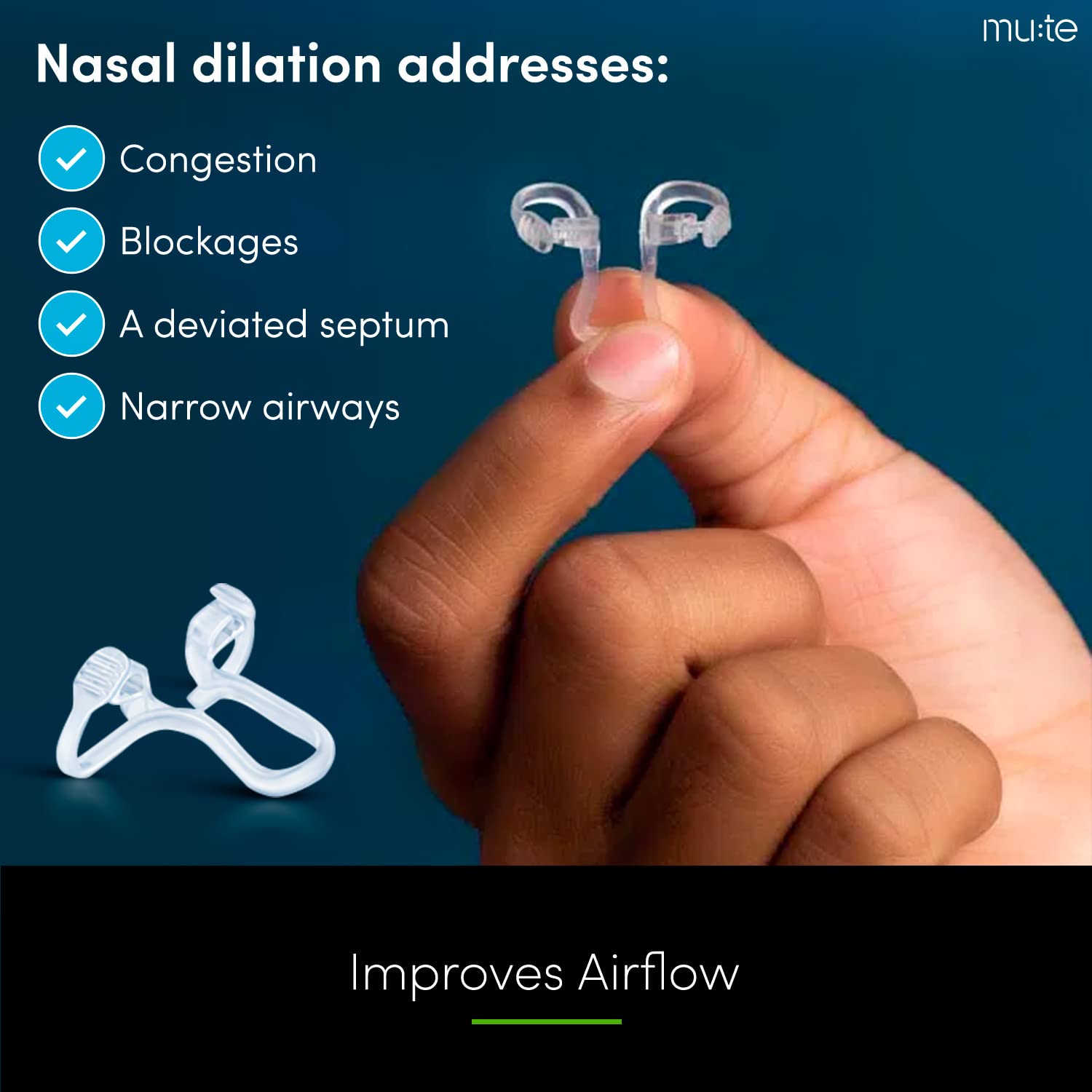 Rhinomed Mute Nasal Dilator for Snore Reduction - Anti-Snoring Aid Solution - Improve Airflow - Comfortable Nose Vents, Breathing Aids for Better Sleep - (Size Medium, 3-Pk)