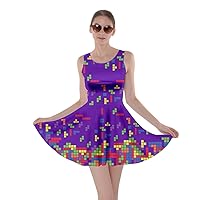 CowCow Womens Cosplay Costume Shine Print Pixeled Cartoon Party Skater Dress, XS-5XL