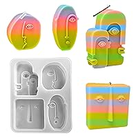 Four in One 3D Geometry Abstract Human Face Candle Silicone Mold DIY Fondant Cake Handmade Soap Plaster Epoxy Resin Aroma Scented Candle Mould for Anniversary Birthday Party Gift