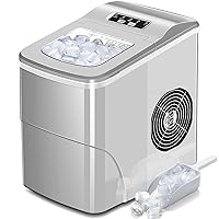 AGLUCKY Ice Makers Countertop with Self-Cleaning, 26.5lbs/24hrs, 9 Cubes Ready in 6~8Mins, Portable Ice Machine with 2 Sizes Bullet Ice/Ice Scoop/Basket for Home/Kitchen/Office/Bar/Party, Grey