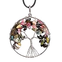 Tree of Life Pendant Necklace, 1.52 Inches, Natural Quartz Gemstones