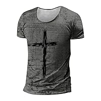 Jesus Shirt Mens Jesus Cross Print T-Shirt Slim Fit Crewneck Short Sleeve Shirts Retro Tops Vintage Graphic Tee