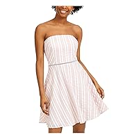 Womens Pink Striped Sleeveless Strapless Short Fit + Flare Dress Juniors 7