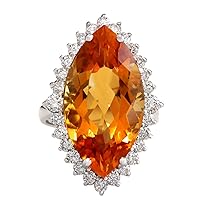 15.34 Carat Natural Yellow Citrine and Diamond (F-G Color, VS1-VS2 Clarity) 14K White Gold Cocktail Ring for Women Exclusively Handcrafted in USA