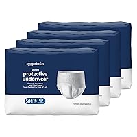 Amazon Basics Incontinence Underwear for Men and Women, Overnight Absorbency, Small/Medium, 64 Count (4 Packs of 16), White (Previously Solimo)