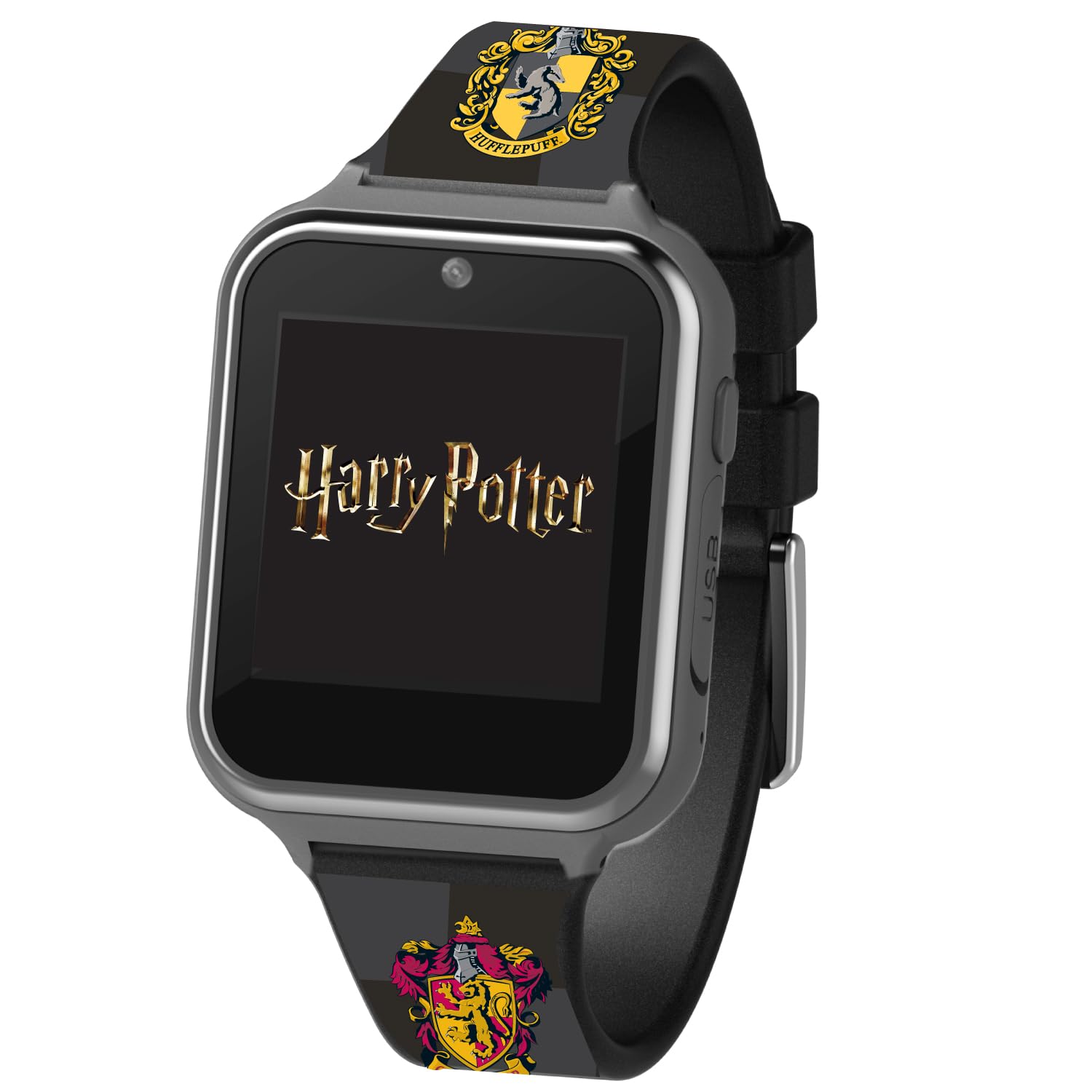 Accutime Harry Potter Educational Learning Touchscreen Kids Smartwatch - Black Strap, Toy - Girls, Boys, Toddlers - Selfie Cam, Games, Alarm, Calculator, Pedometer (Model: HP4107AZ)