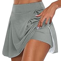 Womens Tennis Skirts with Built-in Skorts Skirts for Women Tennis Athletic Golf Skort with Pockets High Waist Skorts Skirts for Women Athletic Teenis Skorts Built-in Shorts Grey X-Large