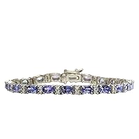 11.01 Carat Natural Blue Tanzanite and Diamond (F-G Color, VS1-VS2 Clarity) 14K White Gold Tennis Bracelet for Women Exclusively Handcrafted in USA