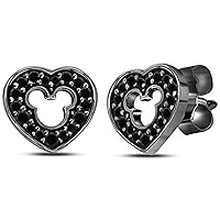 Lovely Heart Mickey Mouse 925 Sterling Sliver With Fashion Round Cut Black Diamond Cubic Zirconia Stud For Teen Girls,Girls and Women's Valentine's Day Gift