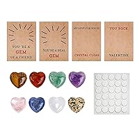 12/24/36 Pieces Valentines Cards With Heart-Shape Stones Valentines Day Gifts For Kids Boys Girls School Party Favor Natural Crystal Heart Stone