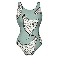 Cute Chicken Pattern One Piece Swimsuit for Women Tummy Control Bathing Suit Slimming Backless Swimwear