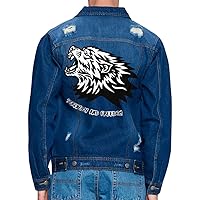 Cool Wolf Men's Distressed Denim Jacket - Wild Animal Denim Jacket for Men - Trendy Denim Jacket
