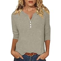 Womens Shirts 3/4 Sleeve Ladies 3/4 Length Sleeve Tops St. Patricks Day Shirts for Women Plus Size Apparel July of 4Th Women Tops Casual Summer 2024 Womens Fashion 3/4 Sleeves Beige 3XL