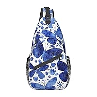 Cross Chest Bag Blue Butterflies Printed Crossbody Sling Backpack Casual Travel Bag For Unisex