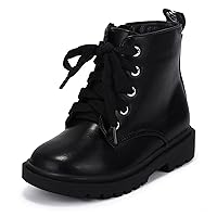 PANDANINJIA Christina Boys Girls Short Ankle Boots Fashion Dress Booties Waterproof Combat Shoes with Zipper for Toddler Little Kid