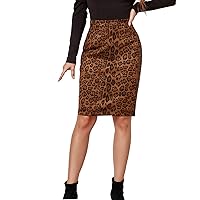 Women's Leopard Print Stretch Above Knee Bodycon Short Pencil Mini Skirt High Waist Business Pencil Skirt