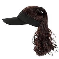 YEKEYI Outdoor Hat Wig Hat with Hair Ponytail Wig Baseball Cap with Hair Brown Black Wavy Women Wig Hats