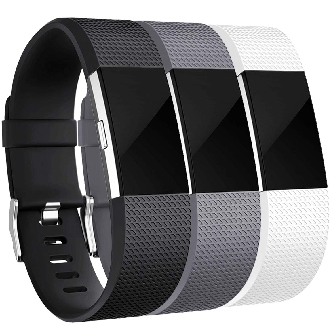 Maledan Bands Replacement Compatible with Fitbit Charge 2, 3-Pack, Small Black/Gray/White