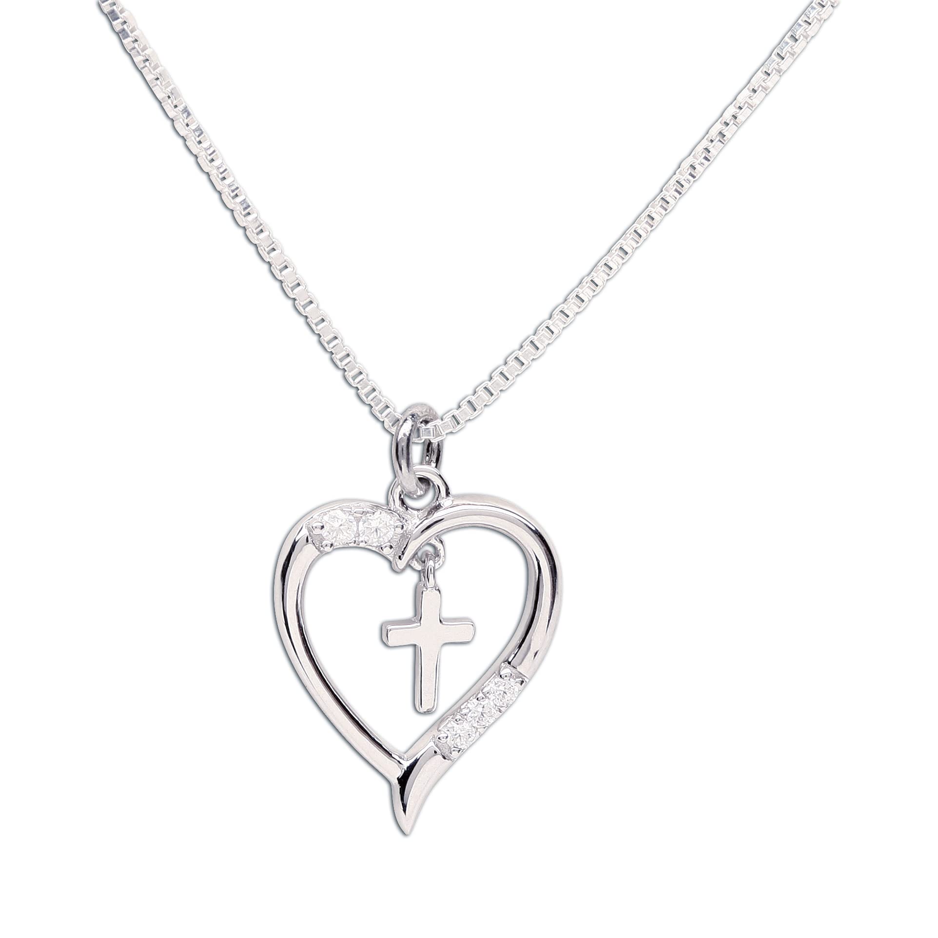 Cherished Moments Girl's Sterling Silver First Communion Dancing Cross Heart Necklace