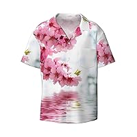 Beautiful Cherry Blossoms Men's Summer Short-Sleeved Shirts, Casual Shirts, Loose Fit with Pockets